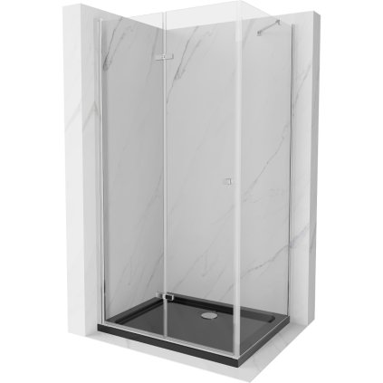 Mexen Lima, sprchový kút so skladacími dverami 80 (dvere) x 100 (stena) cm, 6mm číre sklo, chrómový profil + slim sprchová vanička čierna + chrómový sifón, 856-080-100-01-00-4070
