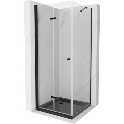 Mexen Lima, sprchový kút 90 (dvere) x 90 (stena) cm, 6mm číre sklo, čierny profil + SLIM čierna sprchová vanička 5cm s čiernym sifónom, 856-090-090-70-00-4070B