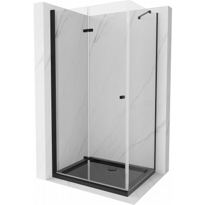 Mexen Lima, sprchovací kút so skladacími dverami 100 (dvere) x 90 (stena) cm, 6mm číre sklo, čierny profil + slim sprchová vanička čierna s čiernym sifónom, 856-100-090-70-00-4070B