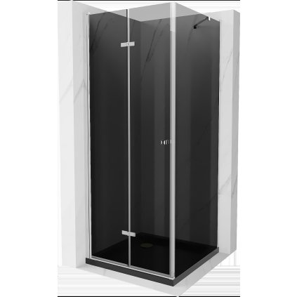 Mexen Lima, sprchový kút so skladacími dverami 80 (dvere) x 80 (stena) cm, 6mm šedé sklo, chrómový profil + slim sprchová vanička čierna + chrómový sifón, 856-080-080-01-40-4070