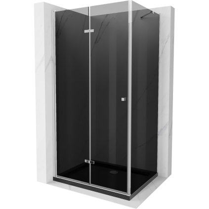 Mexen Lima, sprchový kút so skladacími dverami 80 (dvere) x 100 (stena) cm, 6mm šedé sklo, chrómový profil + slim sprchová vanička čierna + chrómový sifón, 856-080-100-01-40-4070