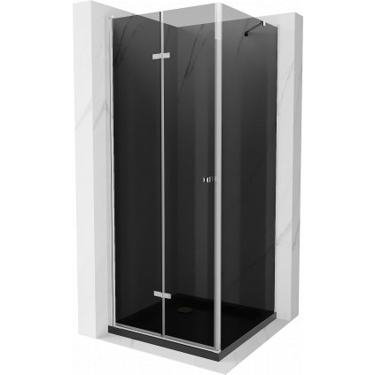 Mexen Lima, sprchový kút 90 (dvere) x 90 (stena) cm, 6mm šedé sklo, chrómový profil + SLIM sprchová vanička čierna 5cm s chrómovým sifónom, 856-090-090-01-40-4070
