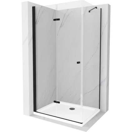 Mexen Lima, sprchovací kút so skladacími dverami 70 (dvere) x 110 (stena) cm, 6mm číre sklo, čierny profil + slim sprchová vanička biela s čiernym sifónom, 856-070-110-70-00-4010B
