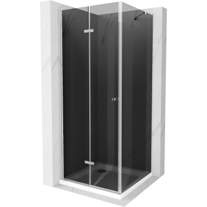 Mexen Lima, sprchový kút so skladacími dverami 80 (dvere) x 80 (stena) cm, 6mm šedé sklo, chrómový profil + slim sprchová vanička biela + chrómový sifón, 856-080-070-01-40-4010