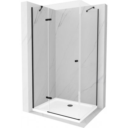 Mexen Roma, sprchovací kút s 1-krídlovými dverami 90 (dvere) x 80 (stena) cm, 6mm číre sklo, čierny profil, slim sprchová vanička 5cm biela s čiernym sifónom, 854-090-080-70-00-4010B