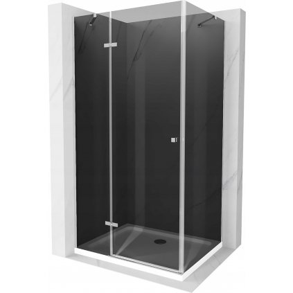 Mexen Roma, sprchový kút s krídlovými dverami 80 (dvere) x 90 (stena) cm, 6mm šedé sklo, chrómový profil + slim sprchová vanička biela + chrómový sifón, 854-080-090-01-40-4010