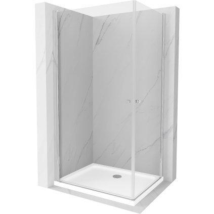 Mexen Pretoria Duo, sprchovací kút s 2-krídlovými dverami 90 (dvere) x 80 (dvere) cm, 6mm číre sklo, chrómový profil + slim sprchová vanička 5cm biela, 852-090-080-01-02-4010