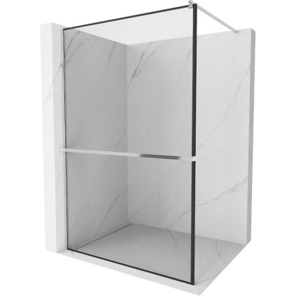 Mexen Kioto+, sprchová zástena s poličkou a držiakom na uteráky 140 x 200 cm, 8mm číre sklo vzor čierny rám, chrómový profil, 800-140-121-01-70