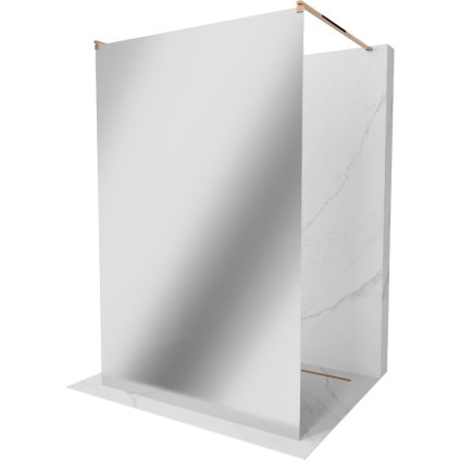 Mexen Kioto, priechodná sprchová zástena 110 x 200 cm, 8mm sklo s efektom zrkadla, 2x zlatá stabilizačná rozpera, profil ružové zlato, 800-110-002-60-50