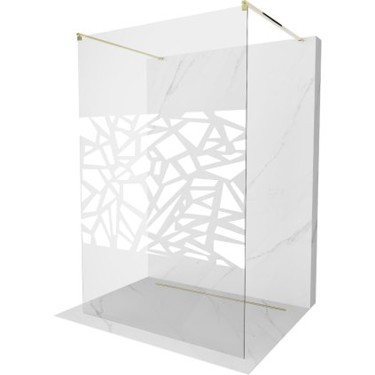 Mexen Kioto, priechodná sprchová zástena 100 x 200 cm, 8mm sklo číre/biely vzor, 2x zlatá stabilizačná rozpera, 800-100-002-50-85