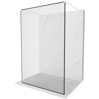 Mexen Kioto, priechodná sprchová zástena 140 x 200 cm, 8mm sklo číre/čierny vzor, 2x biela stabilizačná rozpera, 800-140-002-20-70