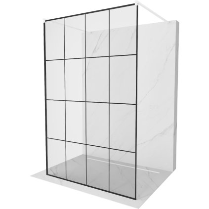 Mexen Kioto, priechodná sprchová zástena 140 x 200 cm, 8mm sklo číre/čierny vzor, 2x biela stabilizačná rozpera, 800-140-002-20-77