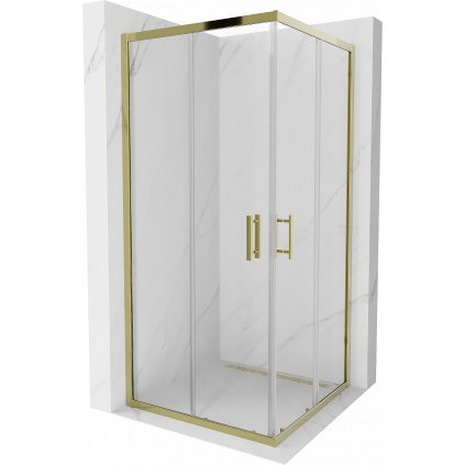 Mexen Rio, štvorcový sprchovací kút s posuvnými dverami 90 (dvere) x 90 (dvere) x 190 cm, 5mm číre sklo, zlatý profil, 860-090-090-50-00