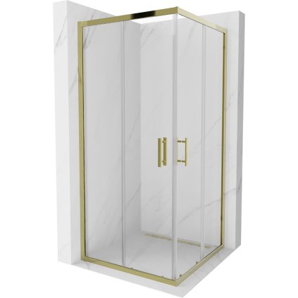 Mexen Rio, štvorcový sprchovací kút s posuvnými dverami 90(dvere) x 90(dvere) x 190 cm, 6mm číre sklo, zlatý profil, 860-090-090-50-00