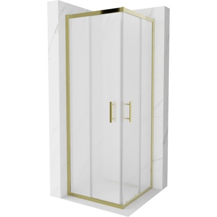 Mexen Rio, štvorcový sprchovací kút s posuvnými dverami 70(dvere) x 70(dvere) x 190 cm, 6mm sklo námraza, zlatý profil, 860-070-070-50-30