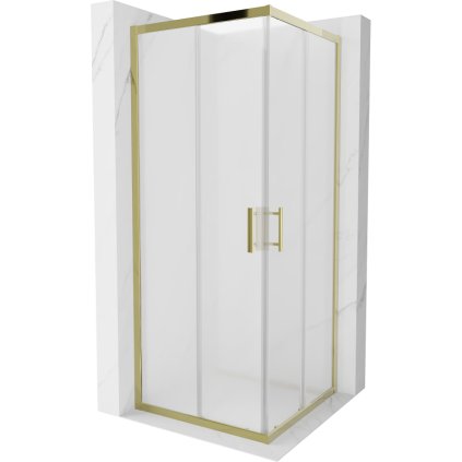 Mexen Rio, štvorcový sprchovací kút s posuvnými dverami 80(dvere) x 80(dvere) x 190 cm, 6mm sklo námraza, zlatý profil, 860-080-080-50-30
