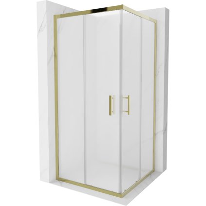Mexen Rio, štvorcový sprchovací kút s posuvnými dverami 90(dvere) x 90(dvere) x 190 cm, 6mm sklo námraza, zlatý profil, 860-090-090-50-30