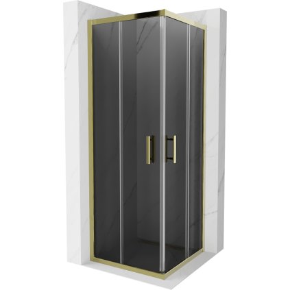 Mexen Rio, štvorcový sprchovací kút s posuvnými dverami 70(dvere) x 70(dvere) x 190 cm, 6mm šedé sklo, zlatý profil, 860-070-070-50-40