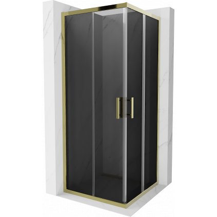 Mexen Rio, štvorcový sprchovací kút s posuvnými dverami 80 (dvere) x 80 (dvere) x 190 cm, 5mm šedé sklo, zlatý profil, 860-080-080-50-40