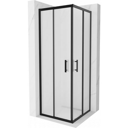 Mexen Rio, štvorcový sprchovací kút s posuvnými dverami 70 (dvere) x 70 (dvere) x 190 cm, 5mm sklo námraza, čierny profil, 860-070-070-70-30