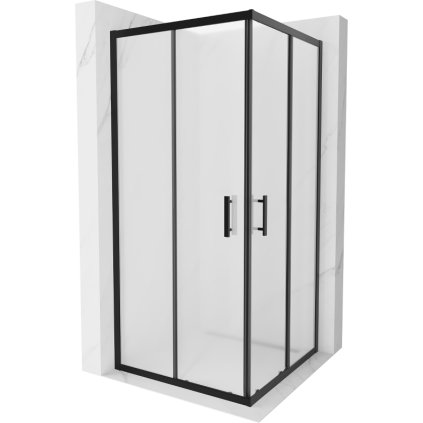 Mexen Rio, štvorcový sprchovací kút s posuvnými dverami 90(dvere) x 90(dvere) x 190 cm, 6mm sklo námraza, čierny profil, 860-090-090-70-30