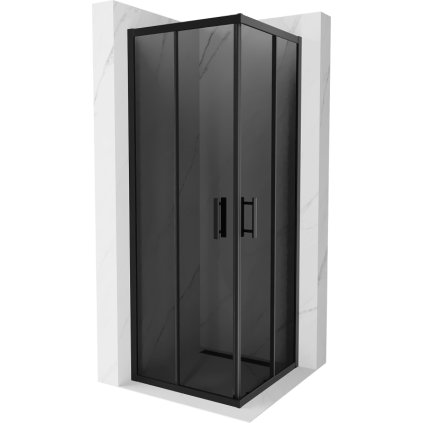 Mexen Rio, štvorcový sprchovací kút s posuvnými dverami 70(dvere) x 70(dvere) x 190 cm, 6mm šedé sklo, čierny profil, 860-070-070-70-40