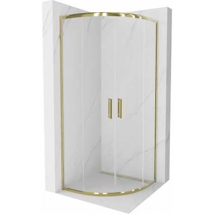 Mexen Rio, štvrťkruhový sprchovací kút 70(dvere)x70(dvere)x190 cm, 5mm číre sklo, zlatý profil, 863-070-070-50-00