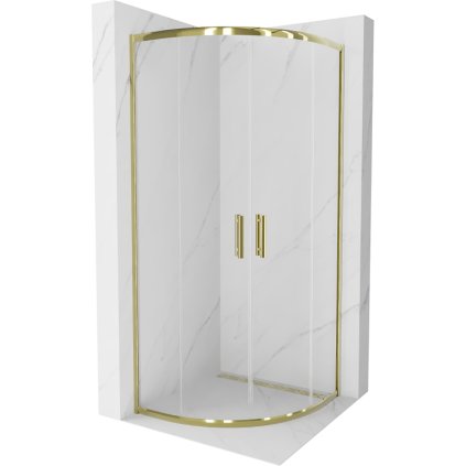 Mexen Rio, štvrťkruhový sprchovací kút s posuvnými dverami 80(dvere) x 80(dvere) x 190 cm, 6mm číre sklo, zlatý profil, 863-080-080-50-00
