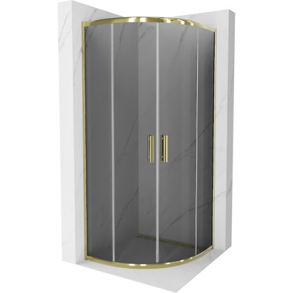 Mexen Rio, štvrťkruhový sprchovací kút s posuvnými dverami 70(dvere) x 70(dvere) x 190 cm, 6mm šedé číre, zlatý lesklý profil, 863-070-070-50-40