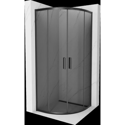 Mexen Rio, štvrťkruhový sprchovací kút s posuvnými dverami 70 (dvere) x 70 (dvere) x 190 cm, 5mm šedé sklo, čierny profil, 863-070-070-70-40