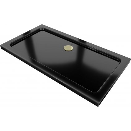 Mexen Flat, akrylátová sprchová vanička 120x70x5 cm SLIM, čierna, zlatý sifón, 40707012G