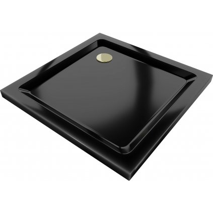 Mexen SLIM - štvorcová sprchová vanička 100x100x5cm + zlatý sifón, čierna, 40701010G