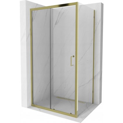 Mexen Apia sprchovací kút s posuvnými dverami 105 (dvere) x 100 (stena) cm, 5mm číre sklo, zlatý profil, 840-105-100-50-00
