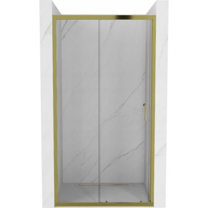 Mexen Apia, posuvné dvere do otvoru 150 x 190 cm, 5mm číre sklo, zlatý profil, 845-150-000-50-00