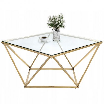 Tutumi, sklenený konferenčný stolík Glamour 80x80x45 CS-14G, zlatá, KRZ-06585