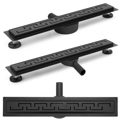 Rea PRO Black Matt, lineárny odtokový žľab 60cm, vzor Greek, čierna matná, REA-G8023