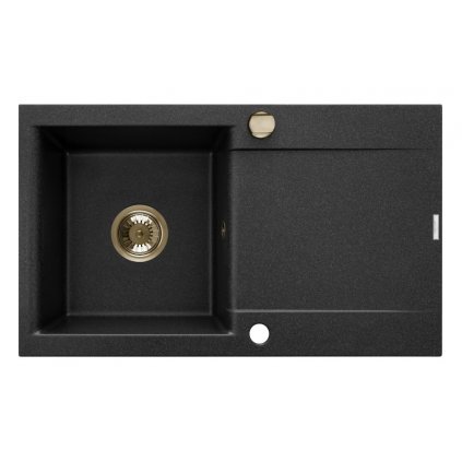 Invena Tesalia, 1-komorový granitový drez s odkvapkávačom 760x440x160 mm + zlatý automatický sifón, INV-AZ-01-Z43-B