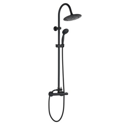 Invena Grace, termostatická batéria so sprchovým stĺpom a dažďovou hlavovou sprchou, čierna matná, INV-AU-15-D04-C