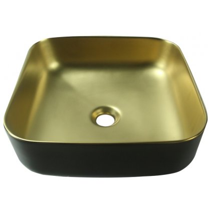 Invena Malaga, keramické umývadlo na dosku 39x39x14 cm, zlatá matná-čierna matná, INV-CE-39-017-C