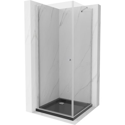 Mexen Pretoria, sprchovací kút 100 (dvere) x 100 (stena) cm, 6mm číre sklo, chrómový profil + čierna sprchová vanička, 852-100-100-01-00-4070