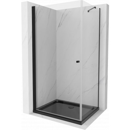 Mexen Pretoria, sprchovací kút 70 (dvere) x 110 (stena) cm, 6mm číre sklo, čierny profil + čierna sprchová vanička, 852-070-110-70-00-4070B