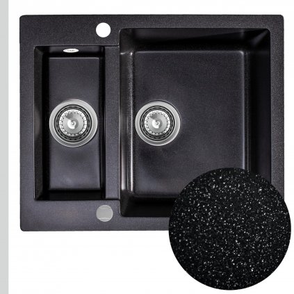 Sink Quality Ferrum, kuchynský granitový drez 605x495x210 mm + sifón, čierna škvrnitá-BROCADE, SKQ-FER.B.5KBO.X
