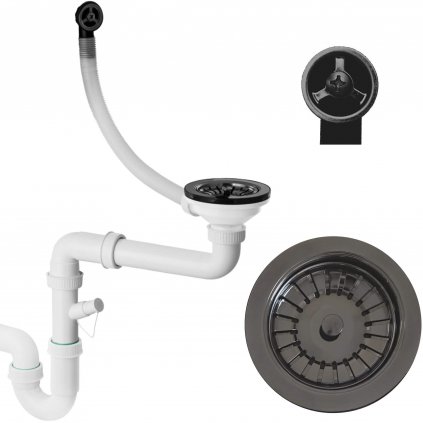Sink Quality, 1-komorový manuálny sifón pre granitové drezy, grafitová, SKQ-1M11BK
