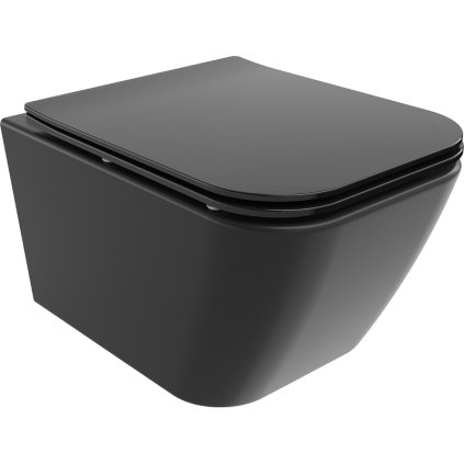 Mexen Madox, Rimless závesná wc misa 515x365x350 mm s pomaly padajúcim sedátkom SLIM z duroplastu, čierna matná, 30154070