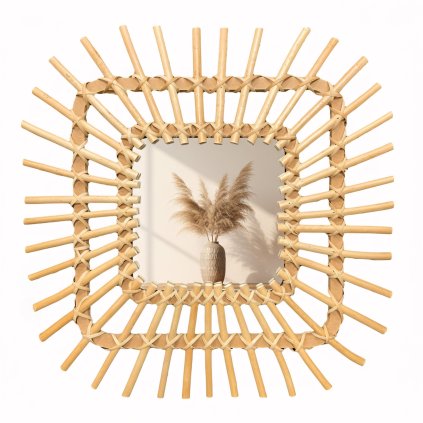 Tutumi, nástenné zrkadlo Boho 45x45 cm QDJ071, svetlá hnedá, HOM-02818