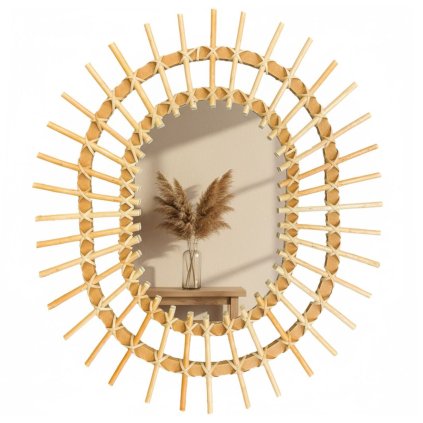 Tutumi, nástenné zrkadlo Boho 57x49 cm QDJ5749, svetlá hnedá, HOM-02819