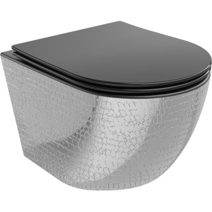Mexen Lena, závesná toaletná misa 480x360x355 mm s pomaly padajúcim sedátkom, čierna matná - strieborný vzor, 30224072