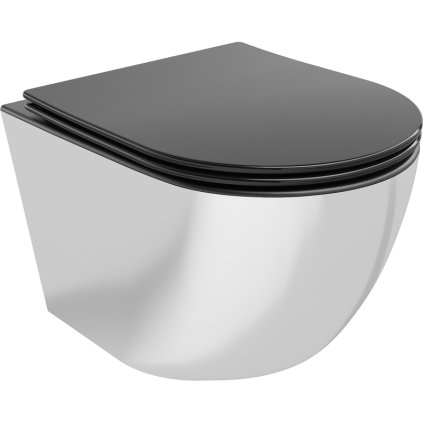 Mexen Lena, závesná toaletná misa 480x360x355 mm s pomaly padajúcim sedátkom, čierna matná - strieborná, 30224074