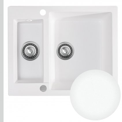 Sink Quality Ferrum, kuchynský granitový drez 605x495x210 mm + sifón, biela, SKQ-FER.W.5KBO.X