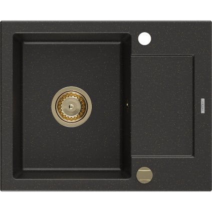Mexen Enzo, granitový drez 576x465x174 mm, 1-komorový, čierna-zlatá metalíza so zlatým sifónom, 6506571005-75-G